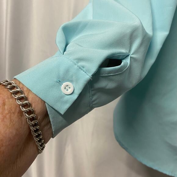 Teal Button Up Long Roll Tab Sleeve No Brand Tag XXL - Picture 6 of 6